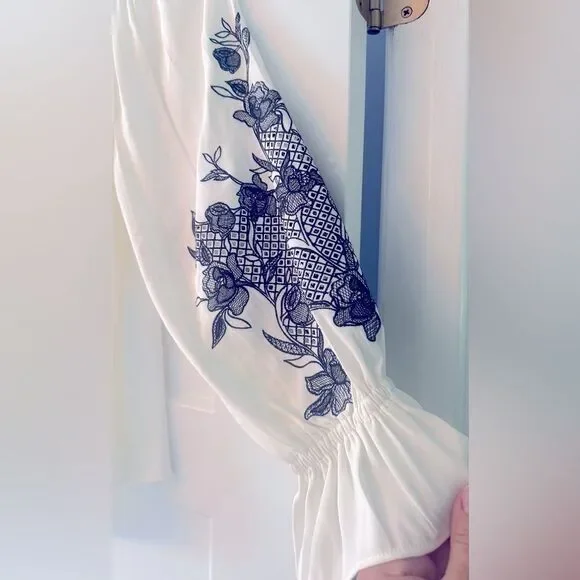 White House Black Market Embroidered Off-Shoulder Blouse - Picture 6 of 9